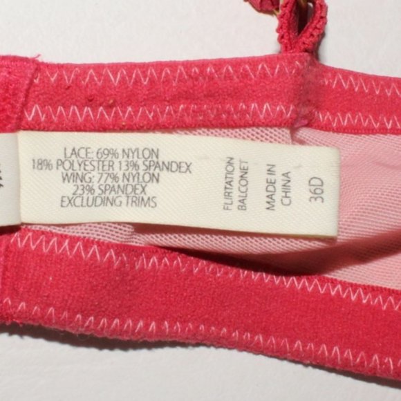 Soma Flirtation Balconet Collection Chantilly Lace Retro Bra Pink Red Size 36D - Picture 9 of 10